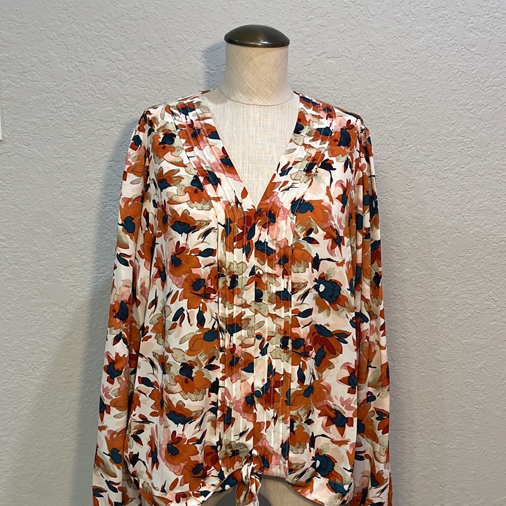 Yarn and Sea long sleeved blouse with warm fall colors